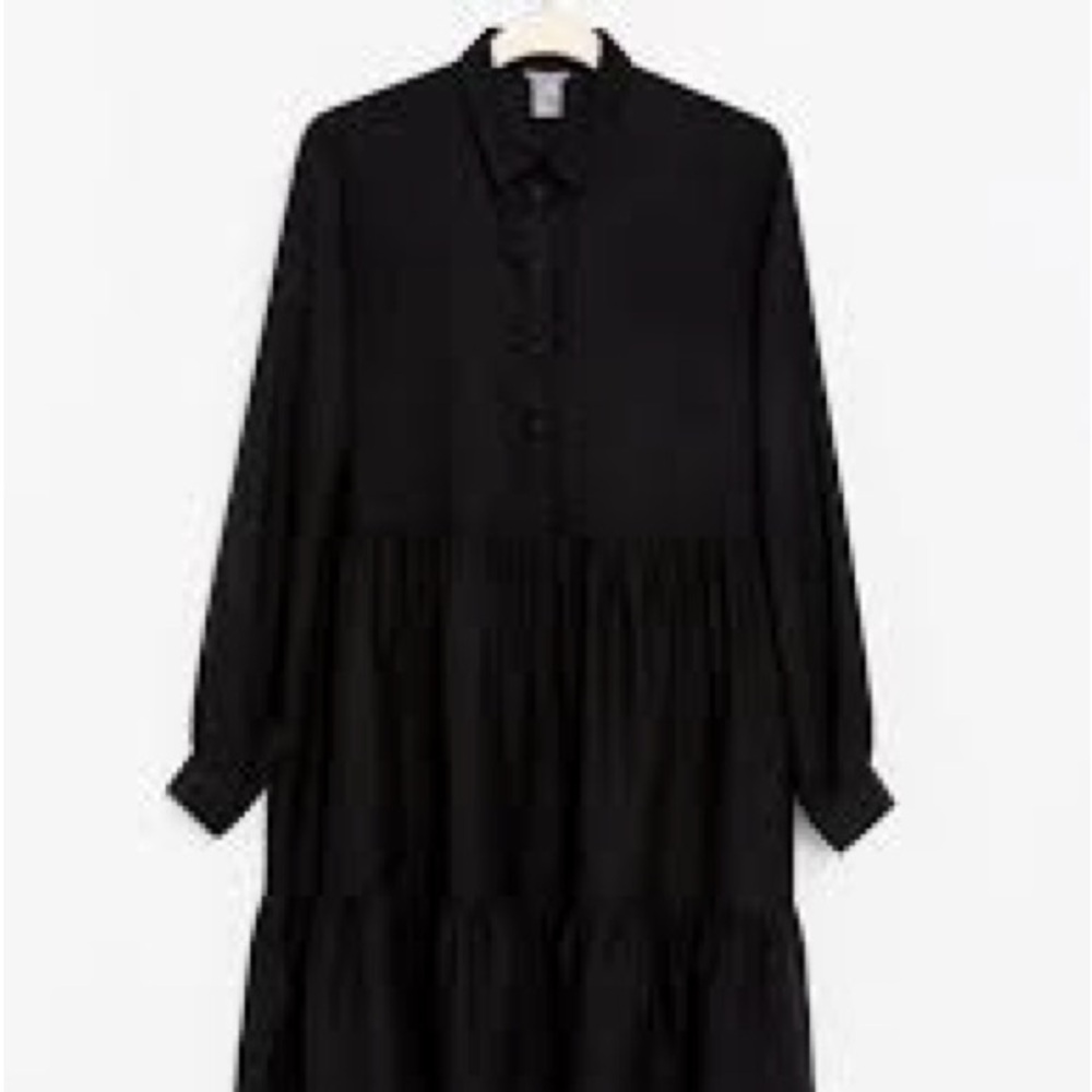 Lindex Long Sleeve Flounce Black Dress